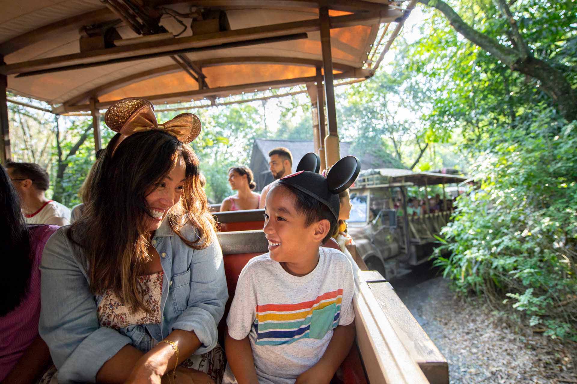 Mother and son riding the safari ride at Disney's Animal Kingdom