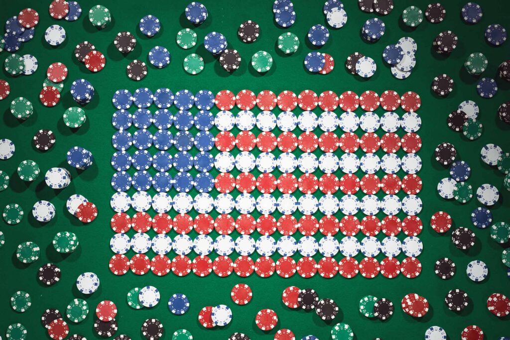Poker chips arranged in the shape of an American flag