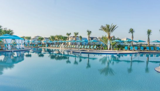 Fins Up Pool & Cabanas Fins Up Pool surrounded by cabanas at Margaritaville Resort Orlando.